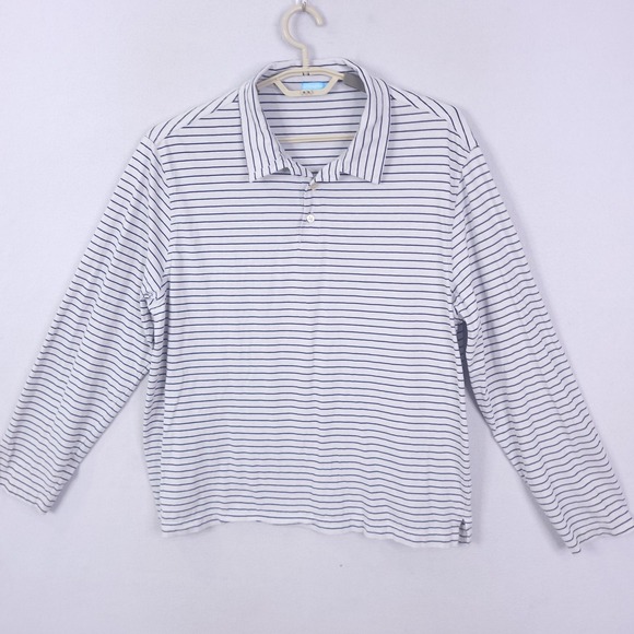 J. McLaughlin Other - J McLaughlin Polo Shirt Mens XL White Navy Stripe Long Sleeve Pima Cotton Top